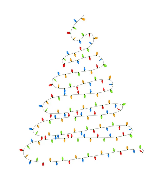 Glühbirne, Girlandenbaum Weihnachtsdesign isoliert auf weißem Rücken — Stockvektor