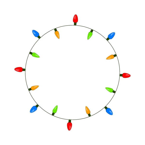 Bombilla, guirnalda círculo diseño de Navidad aislado en blanco ba — Vector de stock