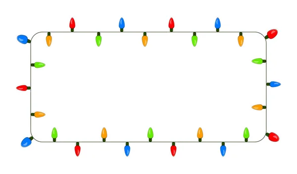 Gloeilamp, garland vierkante kerst boordmotief geïsoleerd op w — Stockvector