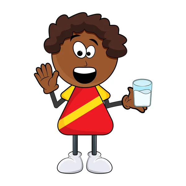 Noir africain garçon dessin animé avec la conception de lait isolé sur blanc bac — Image vectorielle