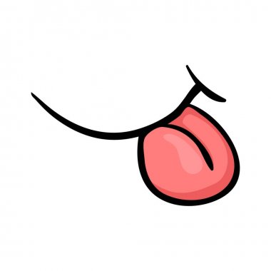 çizgi film dilini gülümsemek izole üzerinde beyaz arka plan