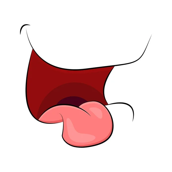 Cartoon smile, mouth, lips with teeth and tongue. vector illustration