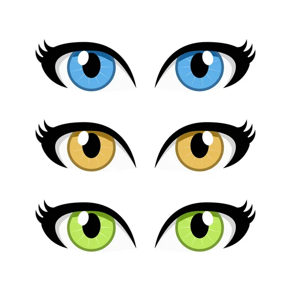 Ojos de mujer de dibujos animados conjunto aislado sobre fondo blanco — Vector de stock