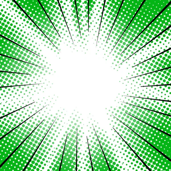 Green radial motion lines halftone for manga superhero — Stock Vector