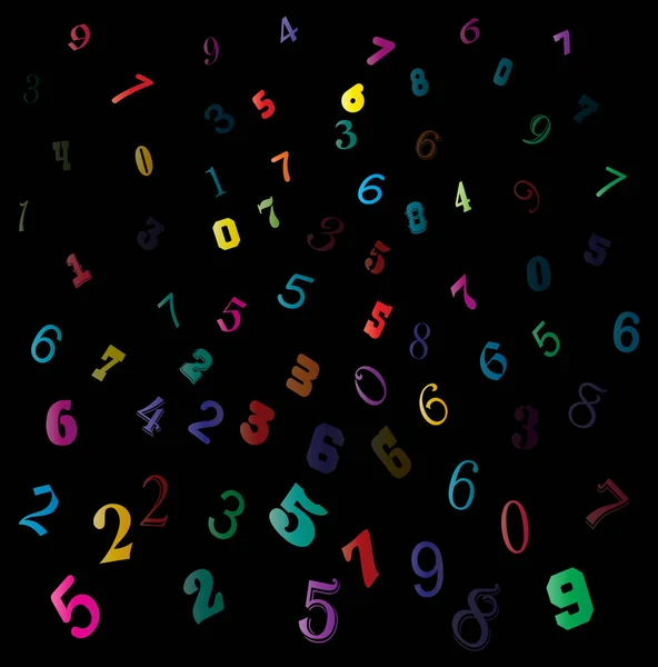Caída de figuras coloridas, números telón de fondo sobre fondo negro — Vector de stock
