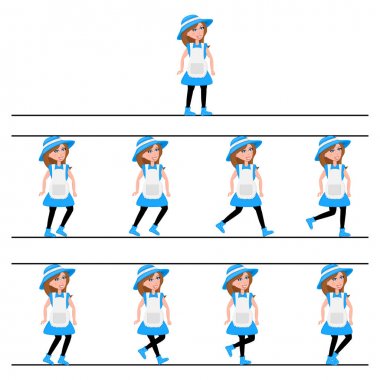  kadın yürüyüş döngüsü beyaz arka plan üzerinde izole animasyon için