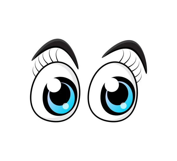 Blue cartoon character eyes with eyelashes isolated on white bac — Stock Vector