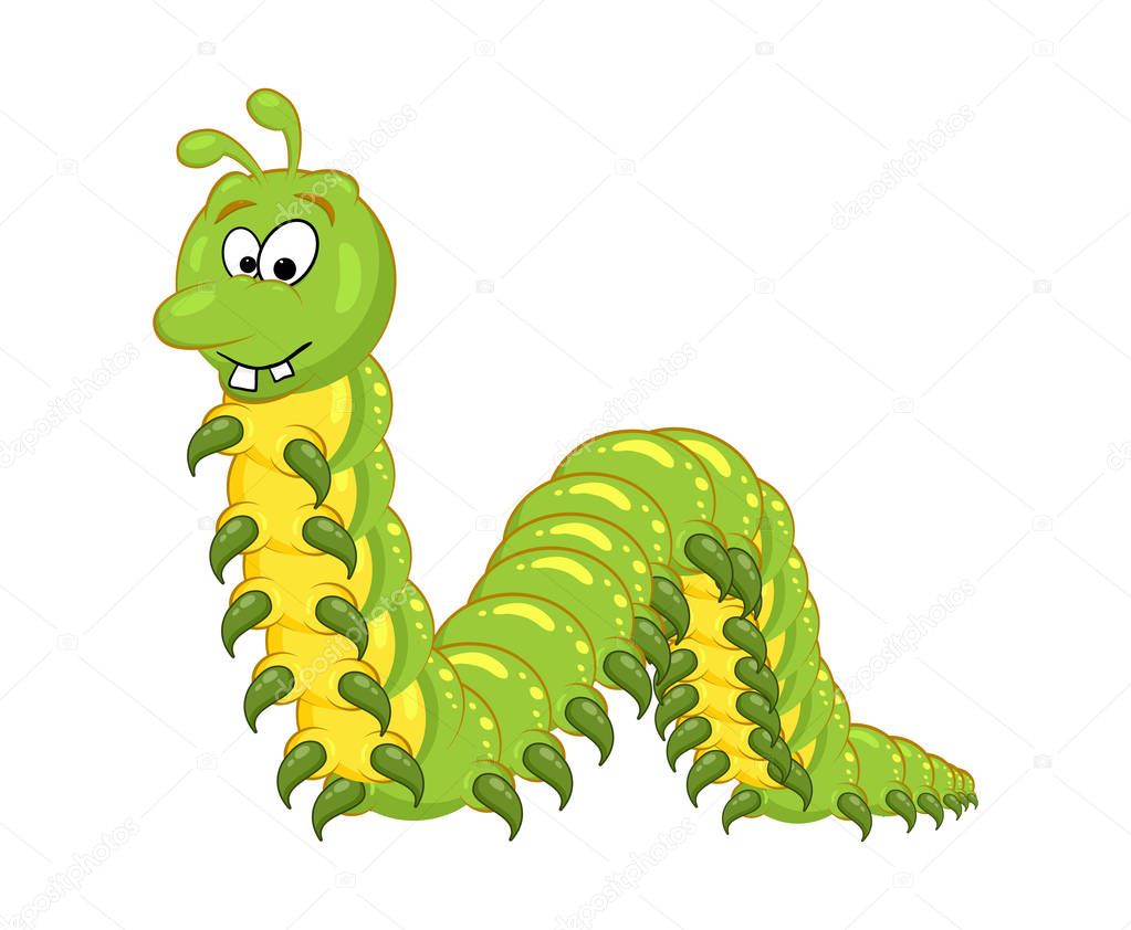 cartoon millipede with teeth character isolated on white backgro