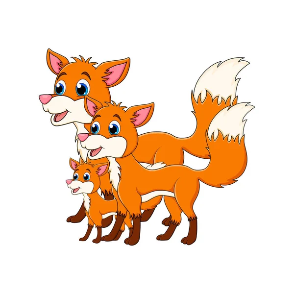 Cartoon fox family isolated on white background — Stock Vector