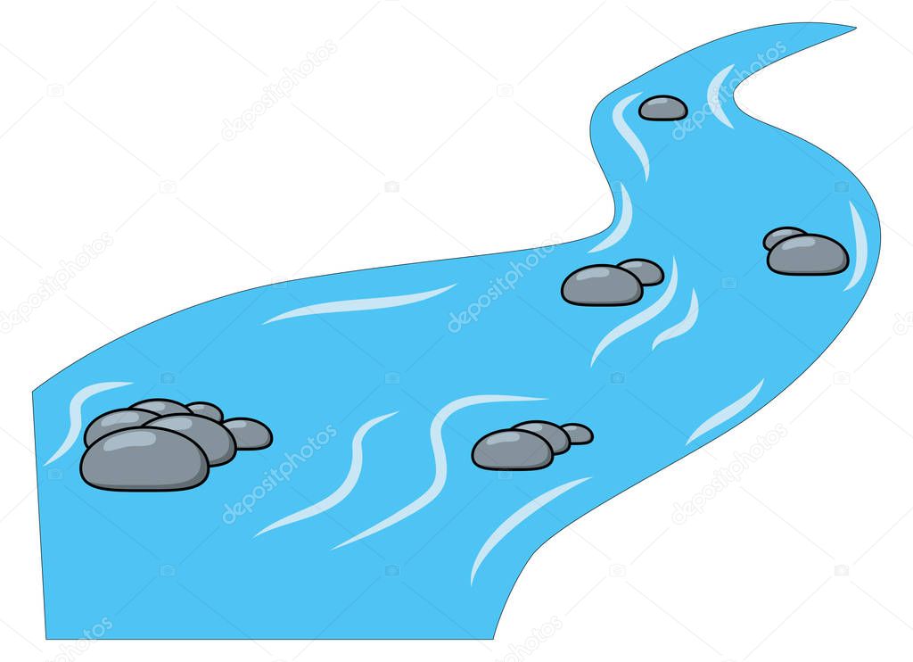 Cartoon brook, river isolated on white backgroun