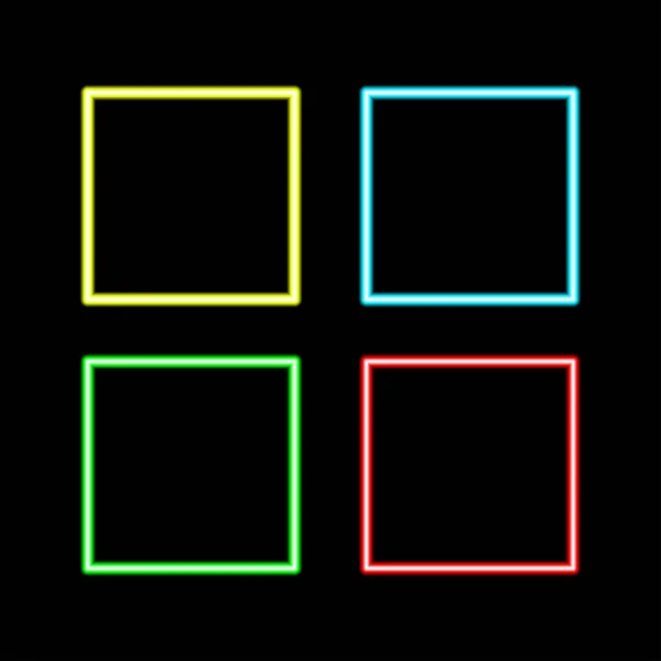 Ретро неоновый квадратный набор изолирован на черном фоне — стоковый вектор