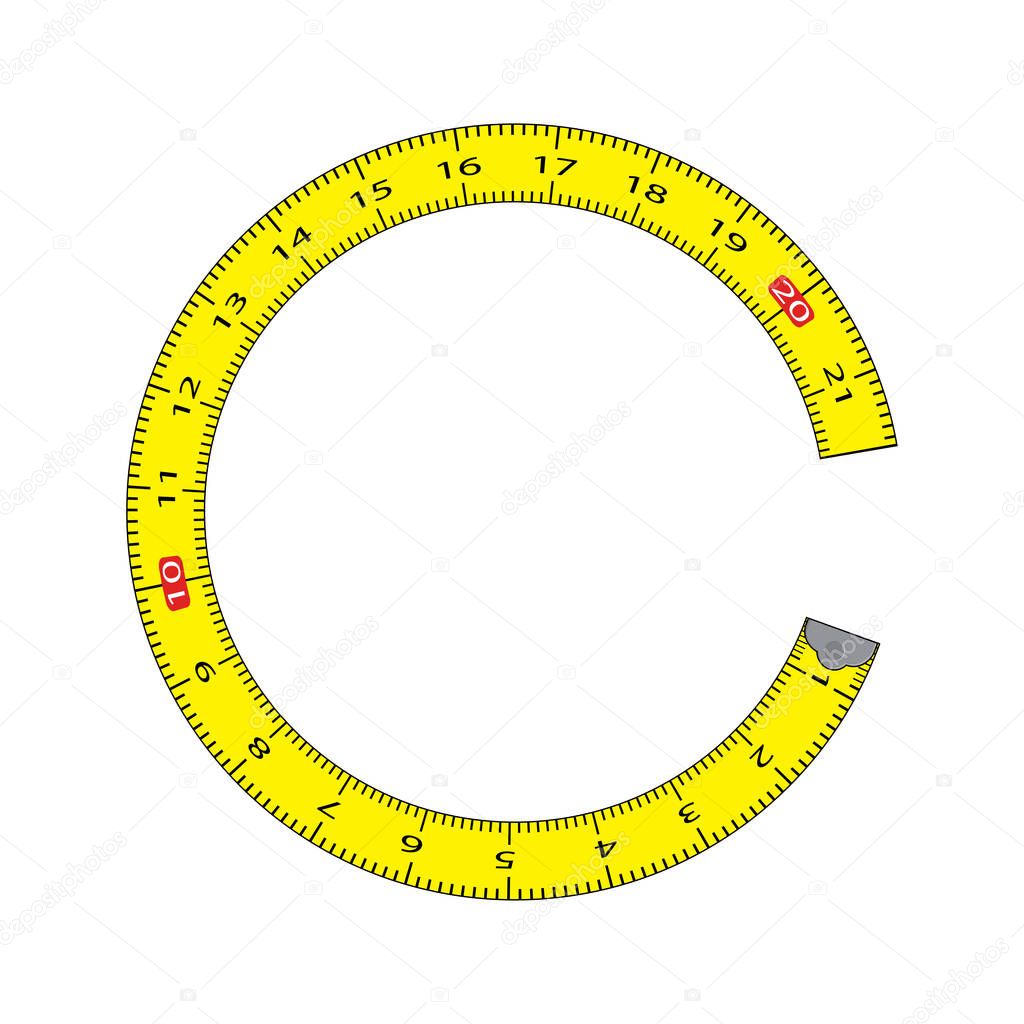 cartoon measure tape circle frame isolated on white background