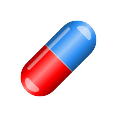 Beyaz arka plan üzerinde izole kırmızı ve mavi kapsül pill
