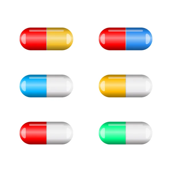 Cartoon capsule pill set isolated on white background — Stock Vector