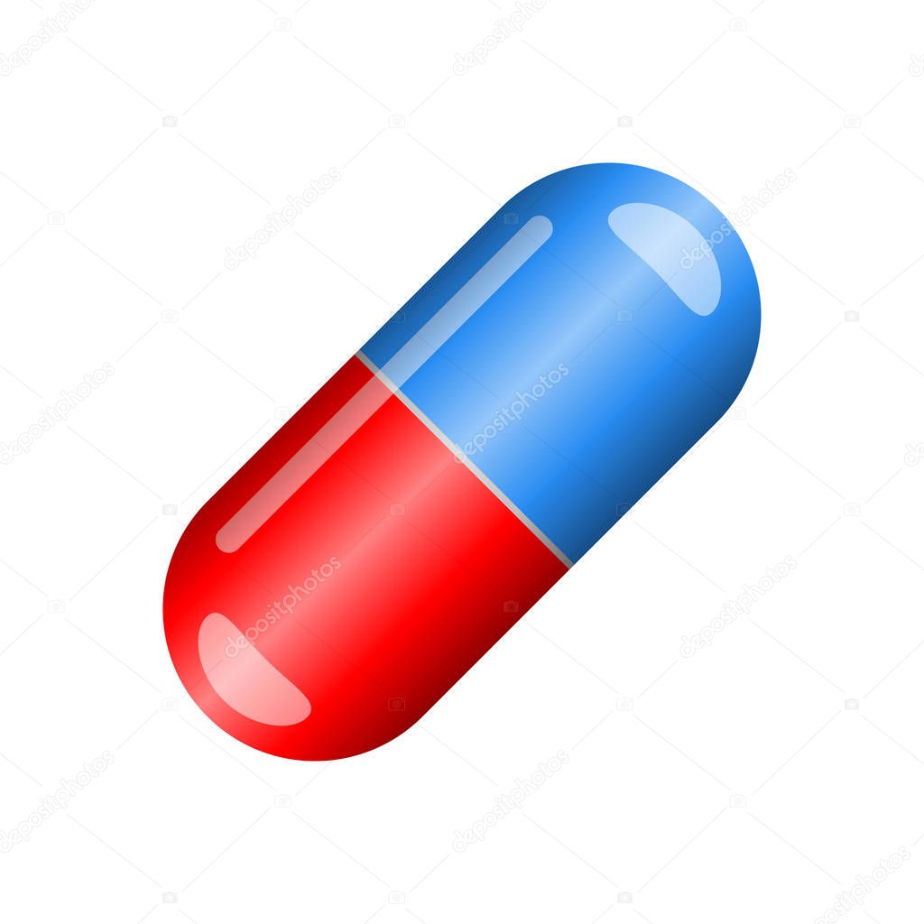 Red and blue capsule pill isolated on white backgroun