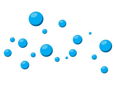 Su kabarcıkları, mavi dumanlar, beyaz arka planda izole edilmiş yüzen buhar.