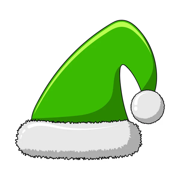 Green elf cap with white pom-pom. christmas vector isolated on w — Stock Vector