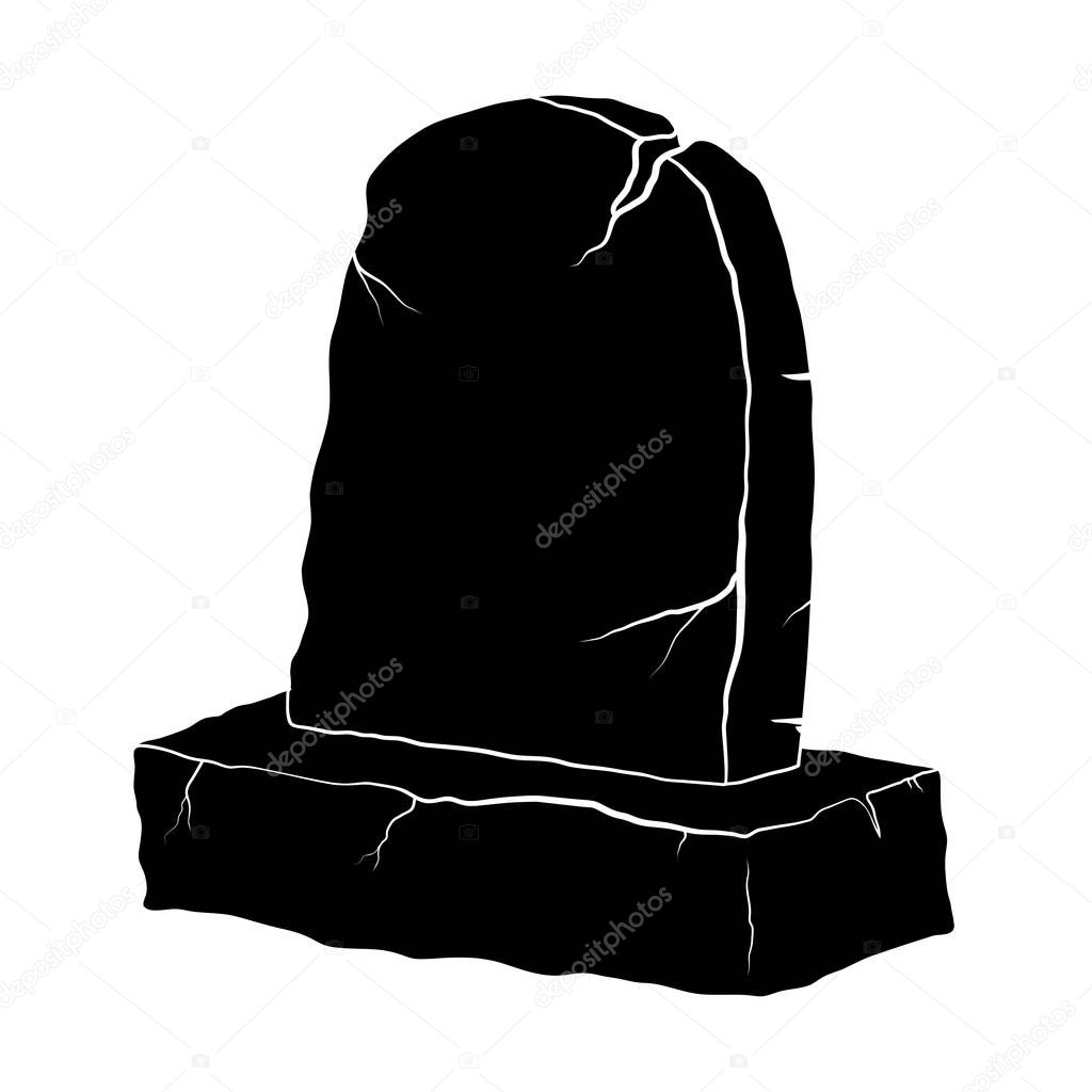 Tombstone silhouette ancient broken monument in black color isol
