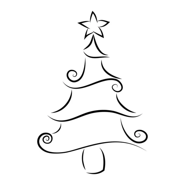 Árvore de Natal contorno com um elemento decorativo. condecorado, cur — Vetor de Stock