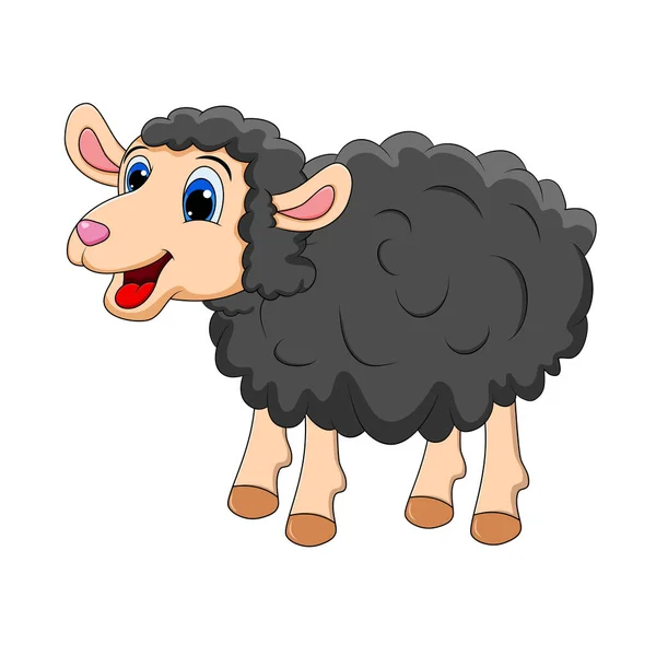 Mouton noir Mignon souriant drôle d'agneau doux. Souriant heureux Xote — Image vectorielle