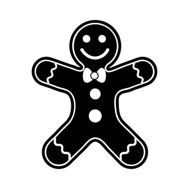 Zencefilli kurabiye adam kurabiye silueti siyah simge vektörü, düz tabela, 