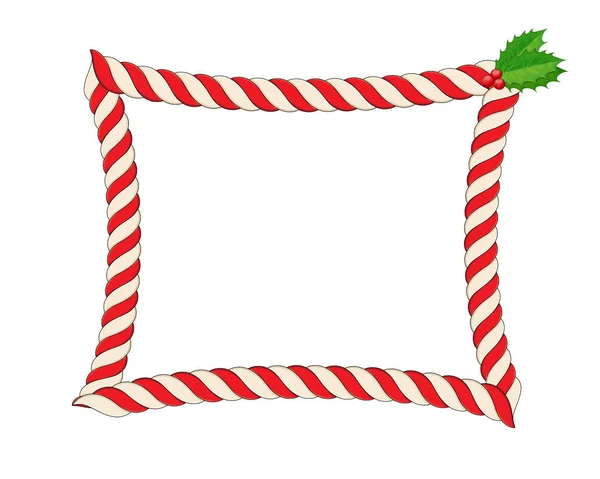 Borda de Natal em branco, quadro de cana de doces com ramo de azevinho ser — Vetor de Stock