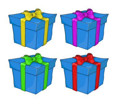 Hediye kutusu seti. Mavi Vektör Mevcut Kutuları Beyaz Arkaplanda izole edildi