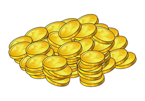 Stapel Goldmünzen. Geldhaufen, verstreute Bargeldberge. Unternehmen — Stockvektor