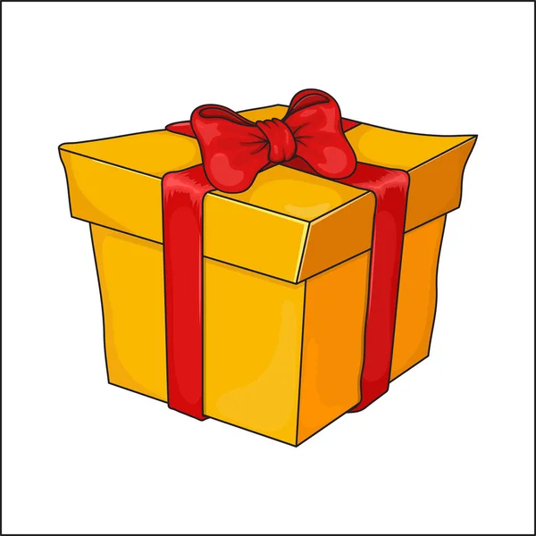 Caja de regalo con cinta roja y lazo aislado sobre fondo blanco. — Archivo Imágenes Vectoriales