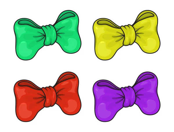 Bow set. Cartoon vector ribbons bows for xmas gifts, present car — Stock Vector