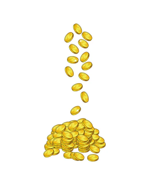 Cayendo monedas de oro. volando dinero en un montón, pila. Caída de efectivo dow — Vector de stock