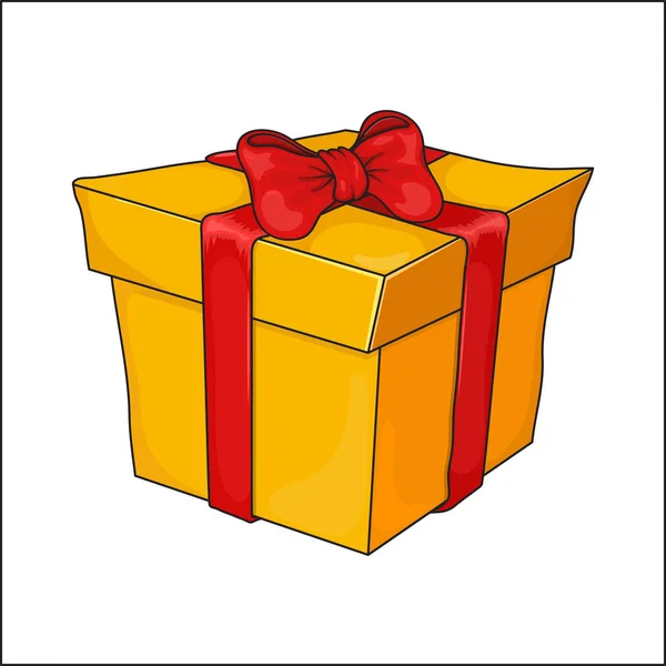 Caja de regalo con cinta roja y lazo aislado sobre fondo blanco. — Vector de stock