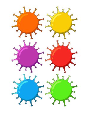 Corona virüsü saldırısı. bakteriler, mikroplar ve virüsler vektör çizim şablonu. Beyaz arka planda izole edilmiş. Vektör resimleme