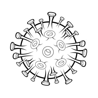 Coronavirus ikon sembolü tasarımını özetliyor. Resimler beyaz arkaplanda izole edilmiş. Tehlikeli korona virüsü COVID-19 'un çizgi film vektör çizimi 