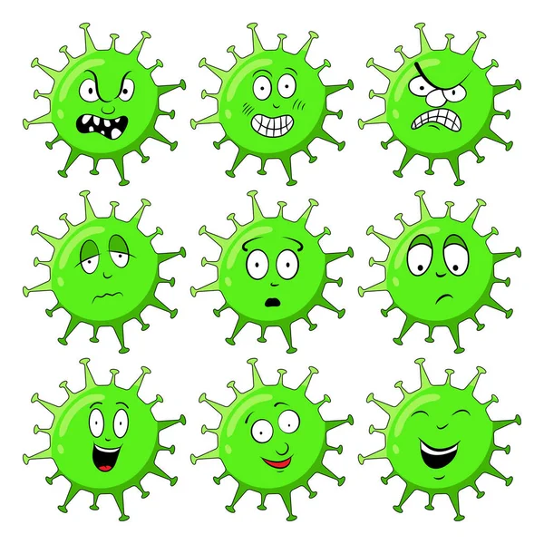 Ekspresi Virus Corona Bahagia Marah Mengerikan Dan Sedih Ilustrasi Vektor - Stok Vektor