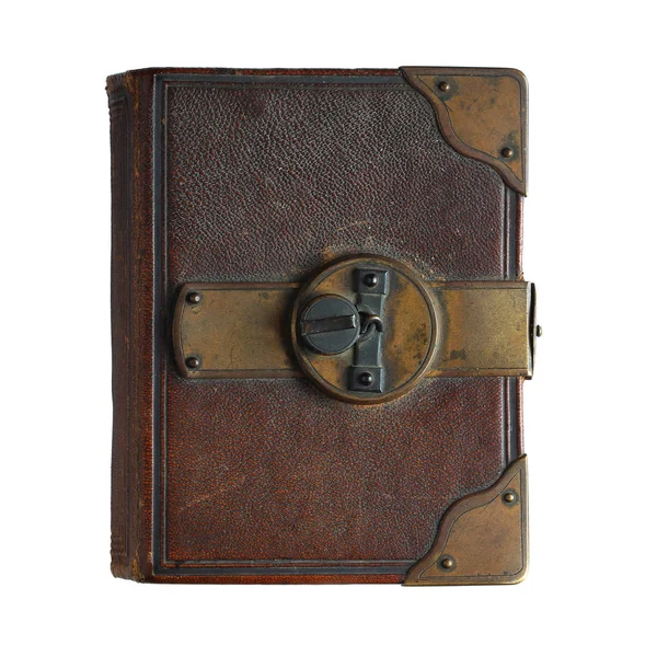 Vecchio libro con serratura isolata su bianco — Foto Stock