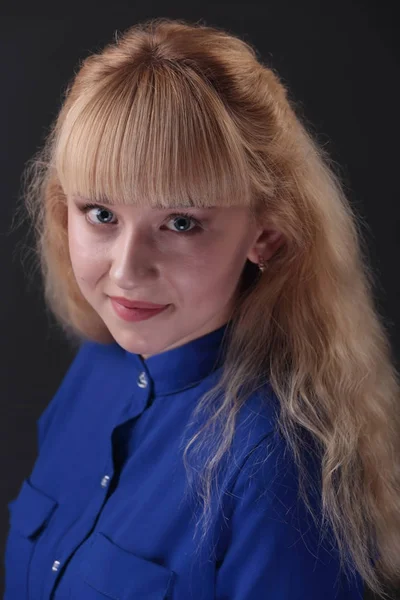 Portrait of blonde girl on black backround — Stock Photo, Image