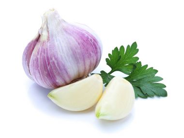 Sarımsak beyaza izole edilmiş