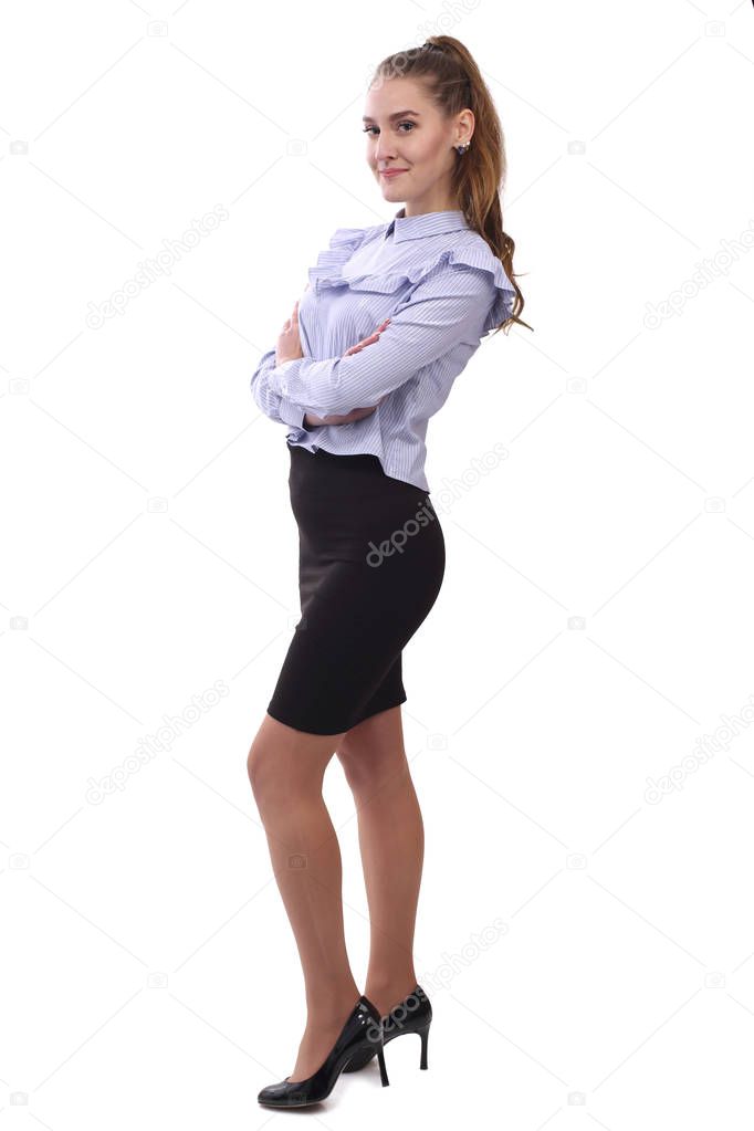 Young happy businesswoman isolated on white