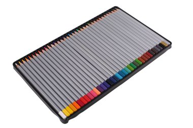 Color pencils in case isolated on white