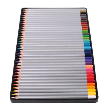 Color pencils in case isolated on white