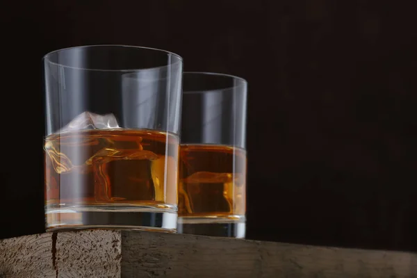 Two Glasses Whiskey Wooden Table Closeup — Stock Photo, Image