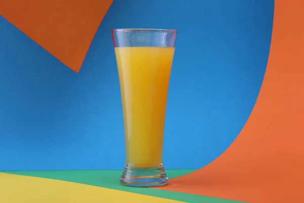 Glass Orange Juice Bright Colorful Background — Stock Photo, Image