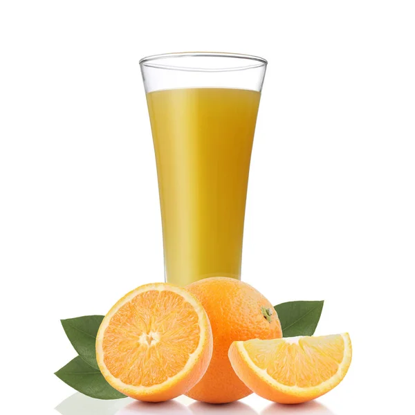 Glass Orange Juice Slices Orange Fruit Isolated White Background — Stock Photo, Image