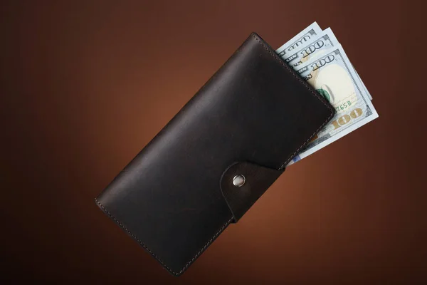 Leather Wallet Dollars Gradient Brown Background — Stock Photo, Image