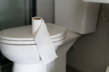 Seçici odak noktasında tuvalet kağıdı ya da tuvalet kağıdı sarın