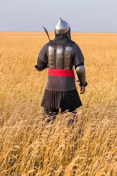 Ένας Νομάδας Πολεμιστής Ανατολίτικη Πανοπλία Σπαθί Και Κράνος Από Τον — Φωτογραφία Αρχείου
