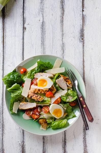Grilled chicken salad with tomatoes and parmesan cheese — Stock Photo, Image