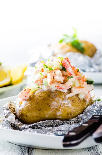 Swedish Topped Backed Potato Shrimps — Stock Photo, Image