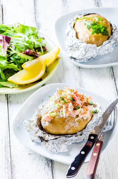 Swedish Topped Backed Potato Shrimps — Stock Photo, Image